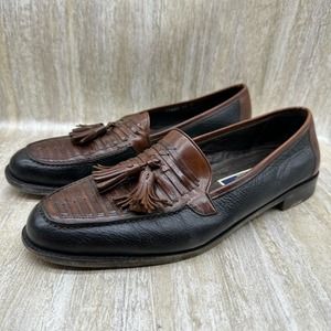 Cole Haan Bragano Loafer Shoes‎ Mens 10D Woven Brown Black Leather Tasseled